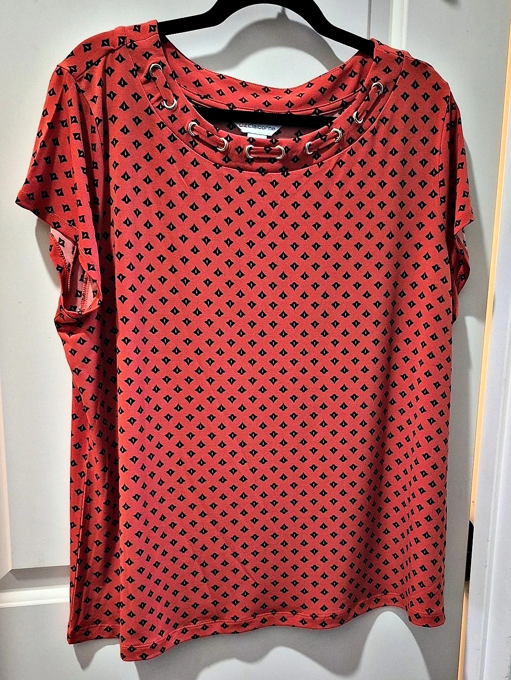 Liz Claiborne Geometric Short Sleeve Top in Orange & Black XL
